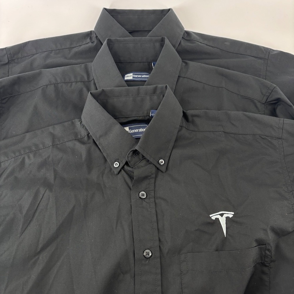 Lot of 3 Blue Generation Button Down Shirt Men Med Black Tesla Logo Embroidered